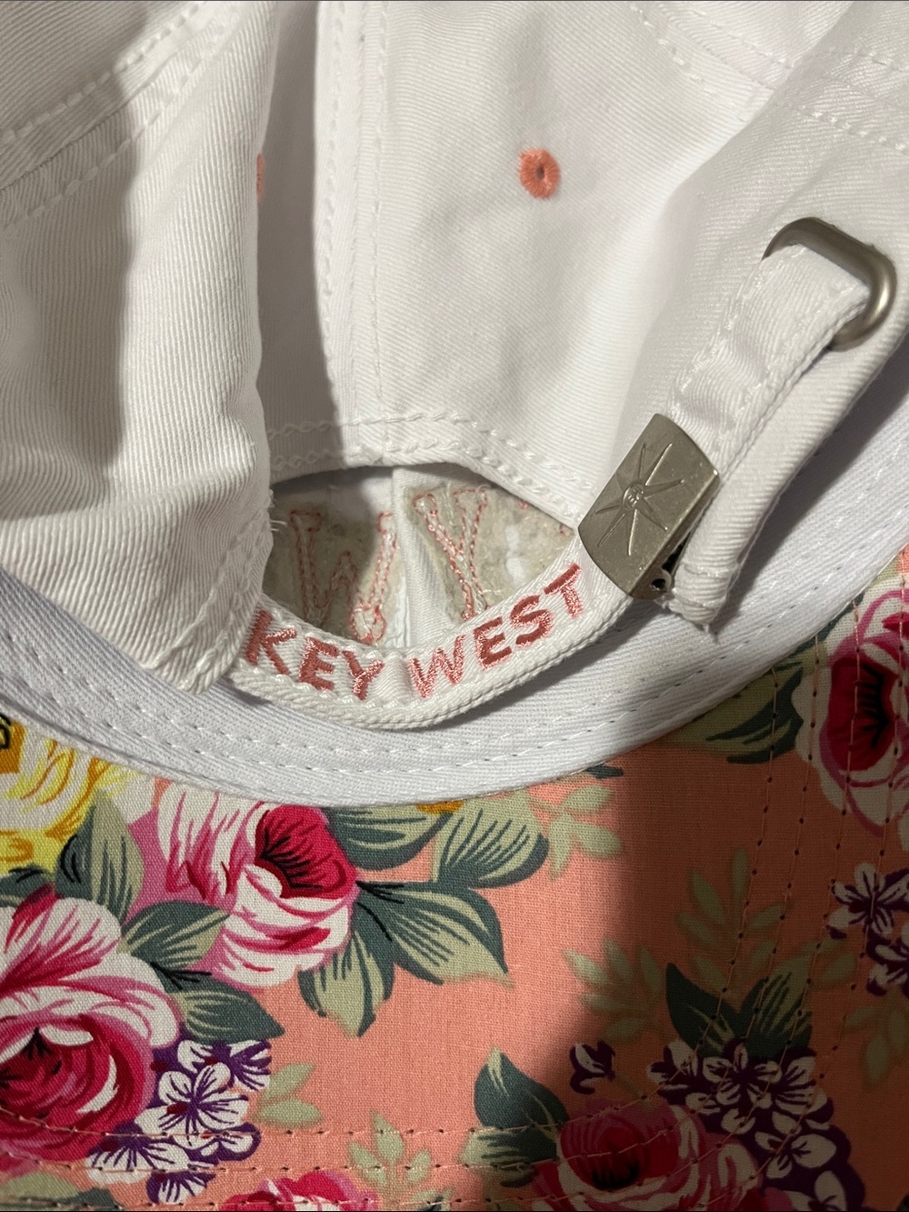 White and Coral Floral 'Key West' Women's Baseball Cap - Picture 7 of 7